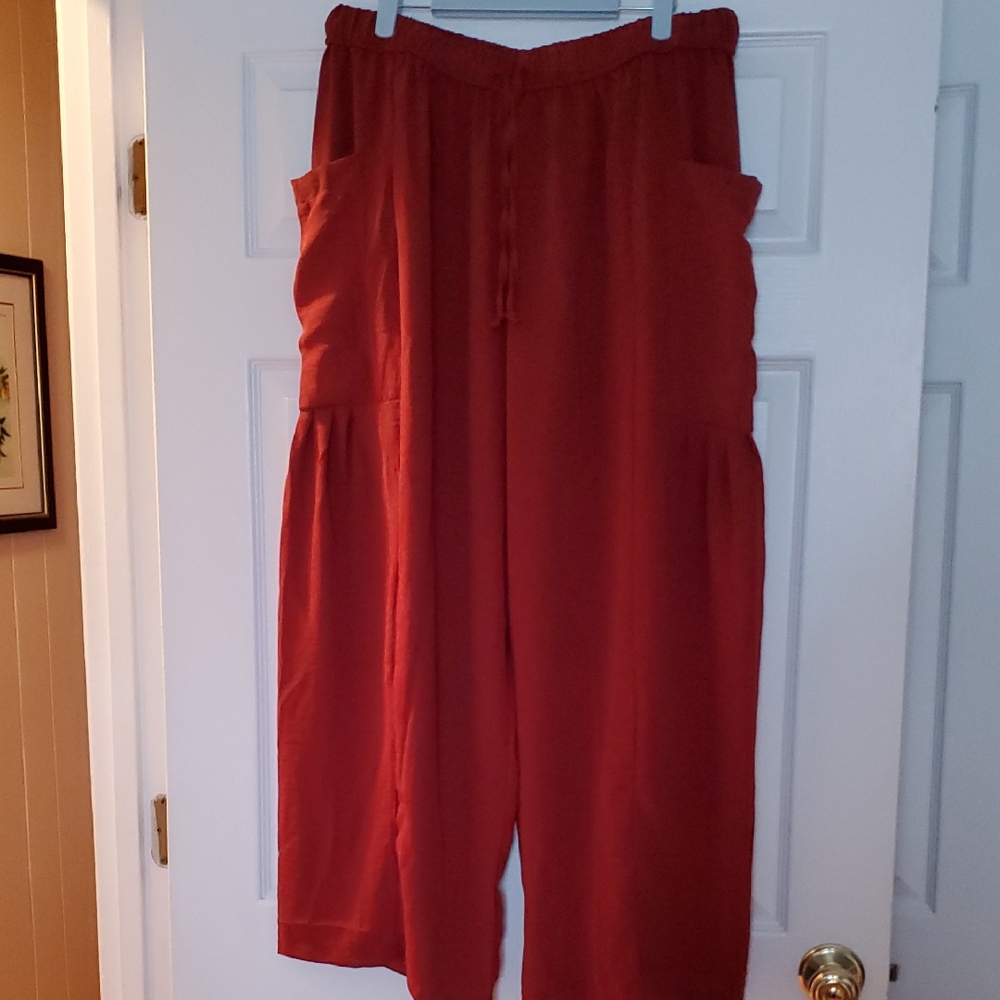 Flygo Lt. Weight Rust Wide Leg Palazzo Pants With Drawstring Waist.